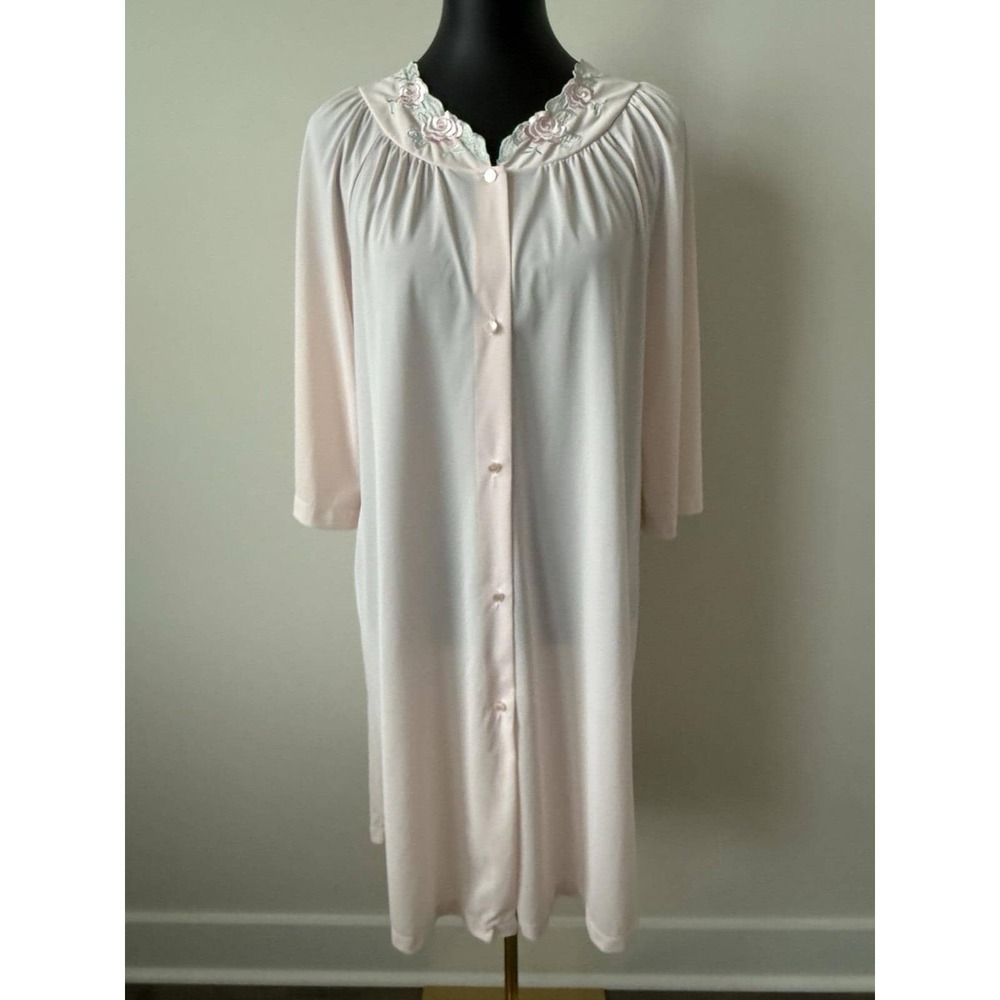 Shadowline Vintage Nightgown Robe Nylon Embroidered Lingerie Size S Pink NWOT